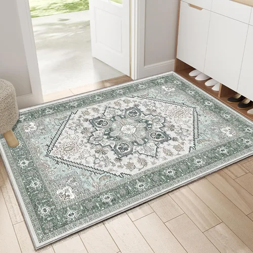 Vista 211 de OPPODREAM Alfombras suaves, pequeñas y lavables con parte trasera antideslizante, alfombra de cachemira sintética de pelo bajo, 2 x 3 pies, azul