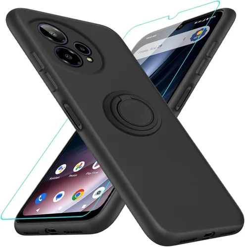 Vista 18 de Funda compatible con Blackview Shark 6/Oscal Tiger 8 con protector de pantalla, soporte de anillo giratorio de 360°, TPU a prueba de golpes, funda