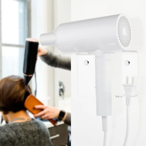 Vista 7 de Cosmos Soporte para secador de pelo de montaje en pared, estante de almacenamiento de acrílico para secador de pelo, organizador de almacenamiento