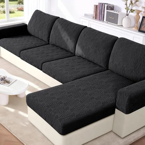 Vista 15 de VANSOFY Fundas de cojín para sofá seccional, Fundas de cojín de sofá de jacquard elásticas, Fundas protectoras lavables para muebles de sofá