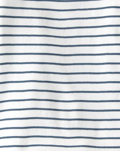 Vista 4 de little planet by carter's Conjunto de pijama de algodón orgánico de 2 piezas para bebés y niños pequeños, rayas azules, 2T, Rayas azules
