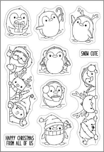 Vista 5 de Briartw Lindos pingüinos Alegría Invierno Happy Friends Feliz Navidad Regalo de nieve Troquel de corte de metal y sello de goma transparente DIY