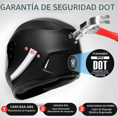 Vista 2 de TRIANGLE Casco de motocicleta de cara completa aprobado por DOT para hombres y mujeres, bicicleta de calle Negro mate