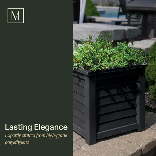 Vista 4 de Mayne 5866-B Lakeland Square Maceta para Patio, 16x16, Negro
