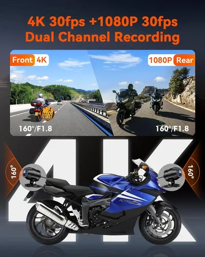 Vista 2 de Vantrue F1 motocicleta 4K Dash Cam delantera y trasera, cámara 4K + 1080P