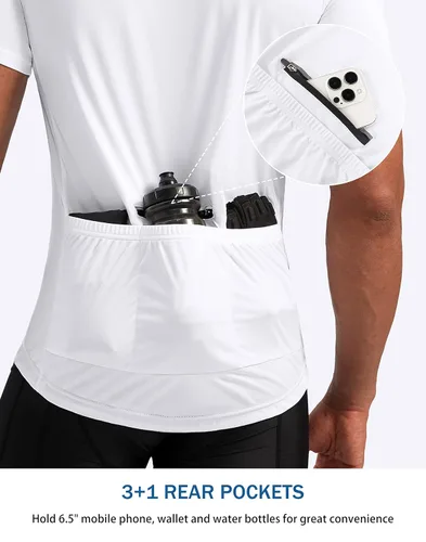 Vista 3 de Bikewa Maillot de ciclismo para hombre que absorbe la humedad, manga corta, UPF media cremallera, ciclismo, ciclismo de carretera, camisas