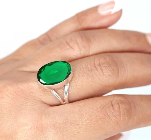 Vista 2 de JEWELOPORIUM 99029_R - Anillo de plata de ley 925 hecho a mano para mujer, 12 x 16 pulgadas con piedras preciosas ovaladas, joyería para regalo