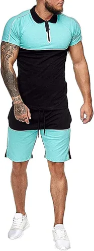 Vista 2 de MARLLCO Men 2 Piece Short Sets Outfits Summer Shirt and Shorts Fit Sport Shorts Set Muscle T-Shirt Beach Shorts Tracksuit