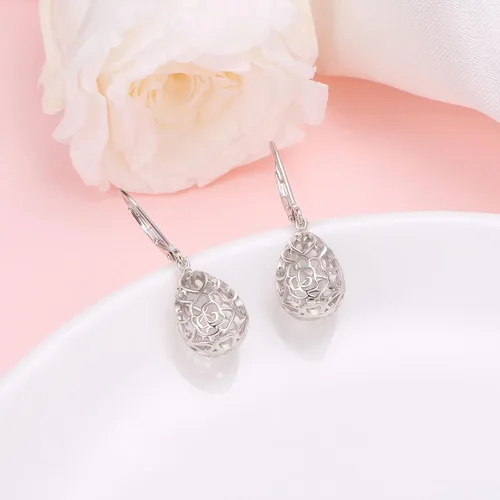 Vista 100 de Aretes colgantes de filigrana de plata de ley 925, margarita, loto, flor de rosa, piedra lunar, lágrima para mujer, nudo celta infinito, margarita
