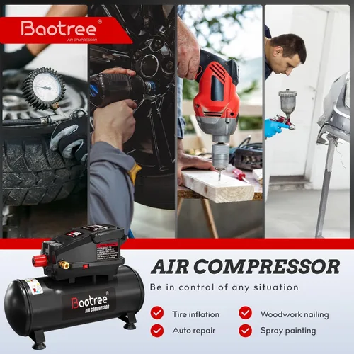 Vista 7 de Compresor de aire portátil, tanque de compresor de aire libre de aceite de 4 galones, motor de 0.5 HP, máximo 110 PSI, 0.6 SCFM a 90 PSI, compresor