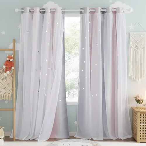 Vista 29 de NICETOWN Cortinas para dormitorio de niñas, cortinas de arco iris, cortinas de estrellas, cortinas de princesa, decoración de habitación