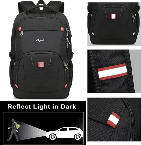 Vista 6 de Mochila para portátil de 17.3 pulgadas, mochila grande para computadora con puerto de carga USB, mochila resistente al agua y resistente