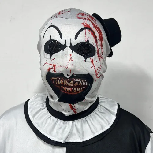 Vista 4 de Disfraz de payaso Cosplay de película de payaso con cubierta de cabeza para adultos Halloween Disfraz + máscara