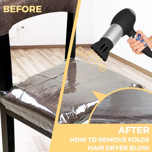 Vista 7 de Paquete de 2 fundas de plástico grandes para sillas de comedor, protectores de asiento transparentes con correa de cinturón ajustable para asientos