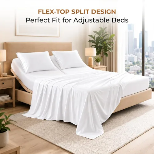 Vista 2 de SGI bedding Sábana Queen de 28 pulgadas con cabecera flexible y parte superior dividida, 100% algodón egipcio - 600 número de hilos, sábanas de 01