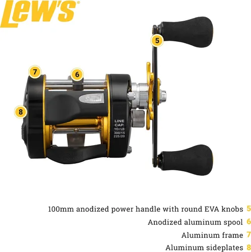 Vista 3 de Lew's Speed Cast 5.3:1 Carrete de fundición a mano derecha, negro/dorado