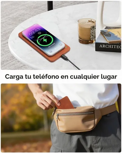 Vista 8 de Valet Tray, Built in Wireless Charging Pad, Nightstand Organizer Sillín marrón