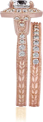 Vista 2 de Tienda Collection Anillo redondo de plata de ley chapada en oro rosa con circonita cúbica con elementos infinitos, talla 7