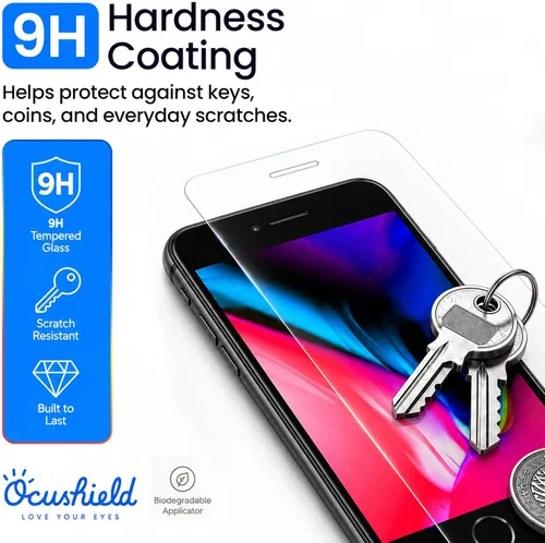 Vista 7 de Ocushield - Protector de pantalla de vidrio templado anti luz azul para iPhone 7 Plus iPhone 8 Plus - Protege tus ojos, reduce las migrañas