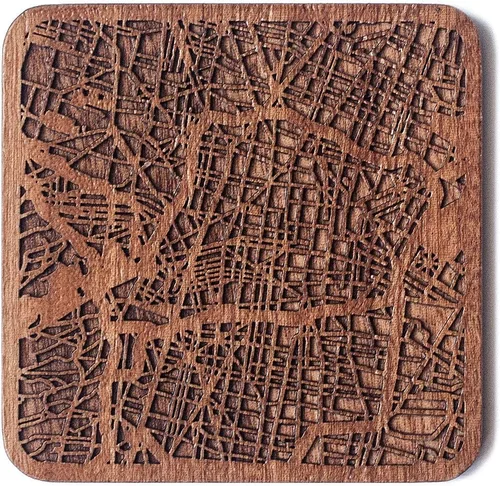 Vista 23 de Posavasos Amsterdam Map by O3 Design Studio, 1 pieza, posavasos de madera Sapele con mapa de la ciudad, hecho a mano, varias ciudades opcionales