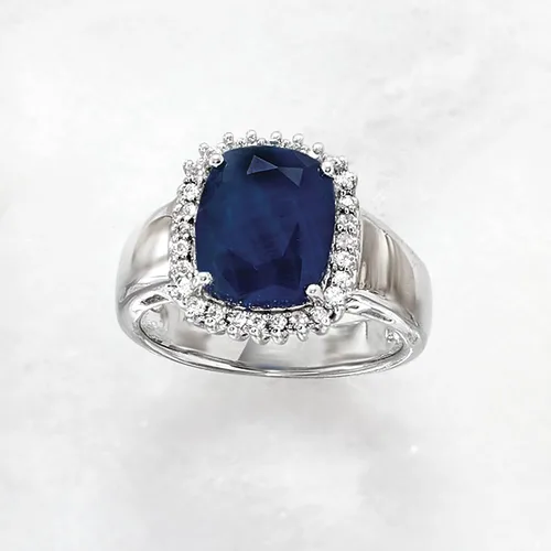 Vista 5 de Ross-Simons 4.50 Carat Sapphire and .20 ct. t.w. White Topaz Ring in Sterling Silver
