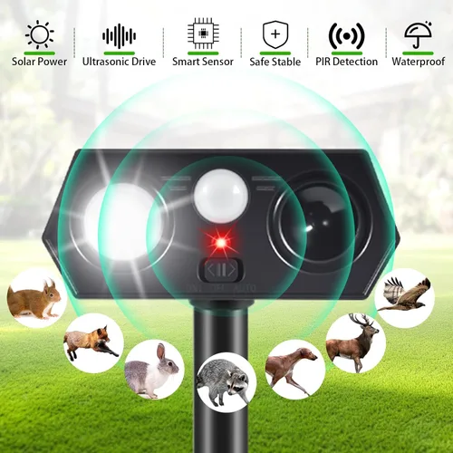 Vista 6 de Sonic Racoon Fortress Pro IP65 - Repelente solar ultrasónico de animales, dispositivos repelentes de ciervos para exteriores, alarmas disuasorias