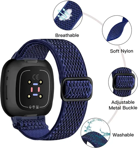 Vista 2 de Bandas elásticas de nailon y correas de silicona de encaje compatibles con Fitbit Versa 3/Versa 4/Sense/Sense 2, correas de repuesto ajustables