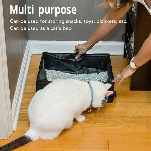 Vista 3 de Caja de arena portátil para gatos, a prueba de fugas, impermeable, plegable, con cremalleras dobles selladas