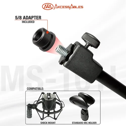 Vista 7 de AxcessAbles - Soporte corto para micrófono con brazo telescópico de 34 pulgadas, trípode de micrófono de perfil bajo para batería y amplificadores
