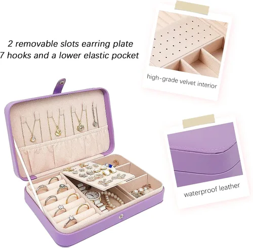 Vista 4 de Joyero de viaje, mini organizador portátil con cremallera, de piel sintética sintética, pequeñas cajas de almacenamiento para anillos, aretes