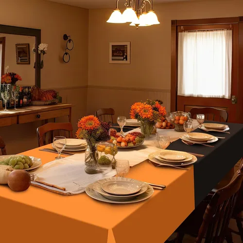 Vista 6 de 12 manteles de plástico de otoño, mantel de 54 x 108 pulgadas, color Café Naranja Amarillo (rectángulo)