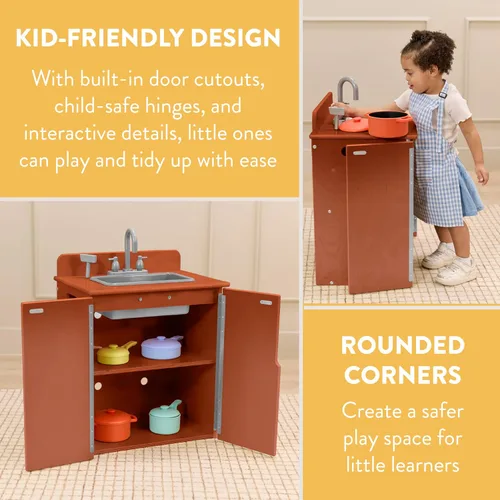 Vista 4 de Back2School Express - Fregadero de cocina para niños, de madera, nogal oscuro
