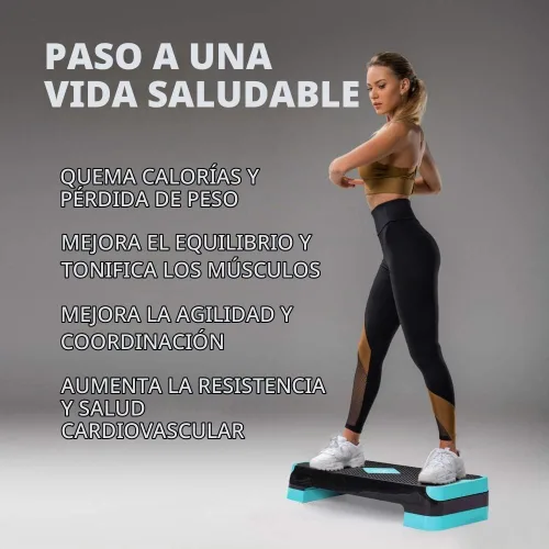 Vista 6 de GYMMAGE Stepper aeróbico de entrenamiento ajustable, plataforma de ejercicios aeróbicos con 2 elevadores, plataforma de ejercicios para fitness Azul