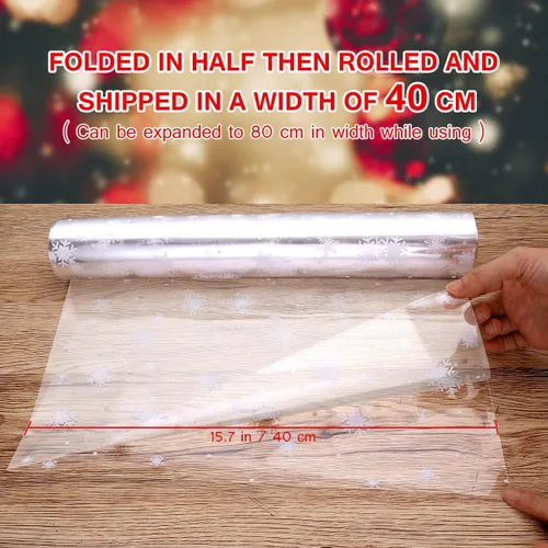 Vista 6 de TOYANDONA Rollo de papel de embalaje de celofán transparente de copo de nieve blanco de 3 m80 cm para ramo de flores de Navidad, cesta de embalaje