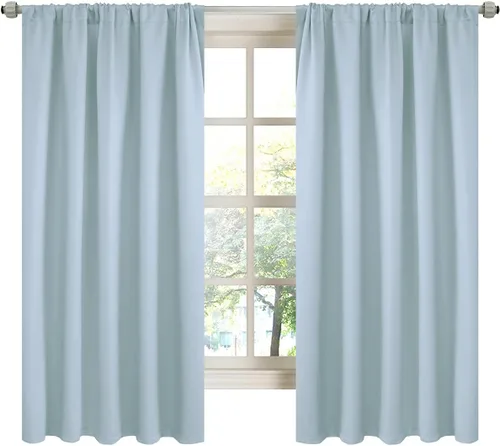 Vista 28 de LA PALMA Cortinas opacas con bolsillo para cortinero para sala de estar, bloqueo de luz, aislamiento térmico, reducción de ruido, cortinas de Aqua