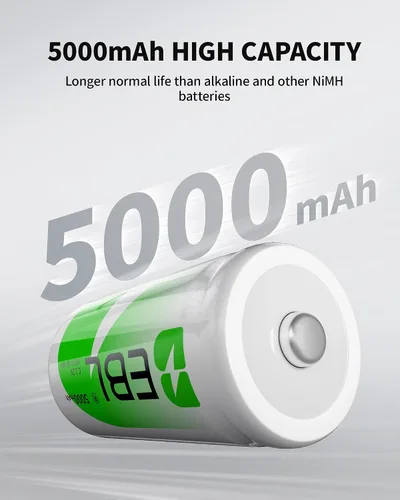 Vista 5 de EBL 906 cargador inteligente para baterías recargables AA AAA C D 9V con 4 baterías recargables 5000mAh C