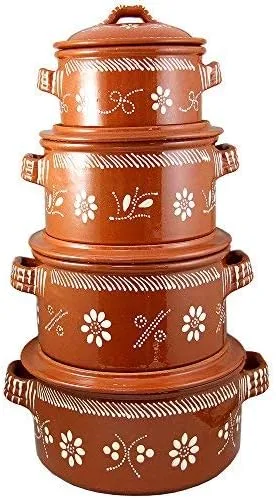 Vista 6 de Cazuela de terracota de arcilla tradicional portuguesa vintage con tapa hecha en Portugal Cazuela (N.2 8 pulgadas de diámetro)