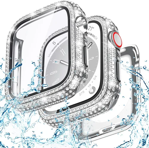 Vista 28 de Goton Funda de 40 mm impermeable con brillo para Apple Watch, protector de pantalla SE 3/2/1, Serie 6/5/4 de 40 mm, parachoques frontal de PC