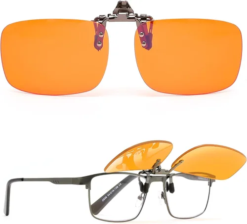 Vista 7 de FEISEDY Clip en gafas de luz azul de una pieza sin montura para mujer y Naranja/Rectangular