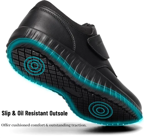 Vista 3 de Zapatos de trabajo antideslizantes negros para hombres Servicio de alimentos Restaurante Deslizamiento en el zapato resistente al agua