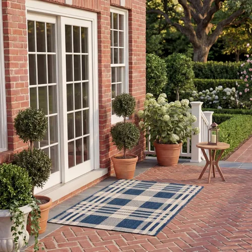 Vista 112 de SAFAVIEH Alfombra Lavable para Exteriores Colección Courtyard - 2'3" x 4', Beige y Azul, Patrón a Cuadros, No Desprende Pelusa y Fácil Limpieza