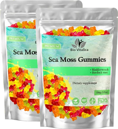 Vista 8 de Gomitas de musgo marino - Musgo marino irlandés orgánico crudo, vejiga, raíz de bardana. Contiene gel de musgo marino y polvo. Superalimentos