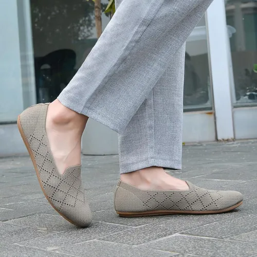Vista 4 de Puxowe Zapatos planos de ballet para mujer, zapatos de vestir de punto con punta redonda, ligeros, cómodos, de cuña baja, sin cordones, zapatos