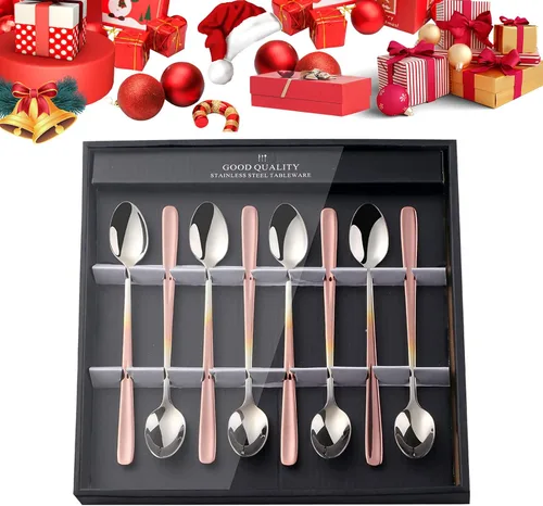Vista 15 de YDware - Juego de cucharas de té helado de mango largo, cucharas doradas de cambio gradual de 7.87 pulgadas, cucharas de cóctel de acero inoxidable
