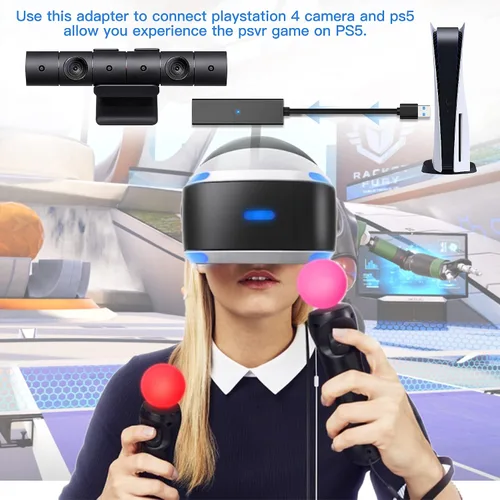Vista 5 de Adaptador de cámara PS4 para PSVRPS5, cable convertidor PS VR compatible con consola Playstation 5, accesorios USB3.0 VR Games (pequeño)