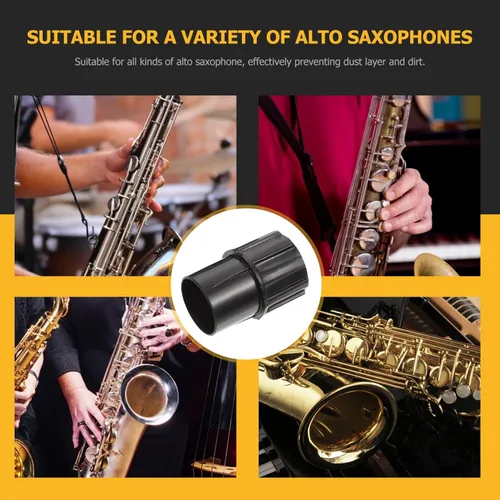 Vista 9 de FOMIYES 2 tapones de extremo para saxofón alto, tapas de protección de saxofón de plástico negro, accesorio para un cuidado eficaz