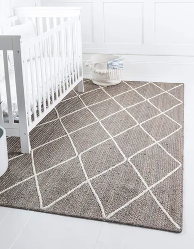 Vista 14 de Unique Loom Alfombra trenzada de la colección de yute – enrejado (2 pies 2 pulgadas x 6 pies 1 pulgada, gris/marfil)