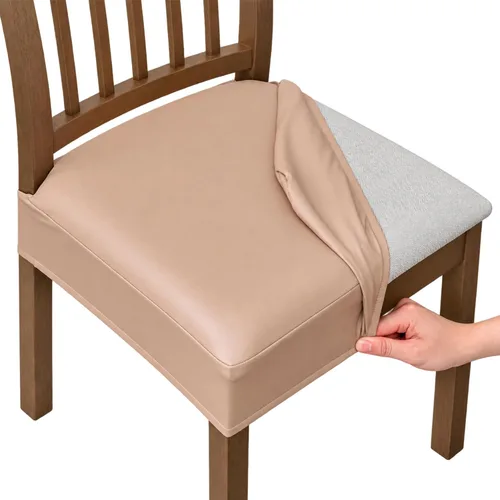 Vista 10 de NILUOH Juego de 2 fundas de asiento impermeables para sillas de comedor, de piel sintética, fundas de asiento para sillas de comedor, extraíbles