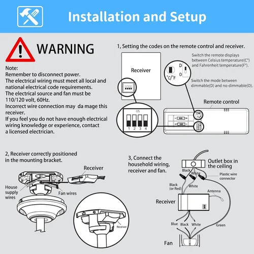 Vista 6 de Kit de control remoto termostático universal para ventilador de techo, reemplazo para Hampton Bay Home Decorators Collection Hunter Harbor Breeze