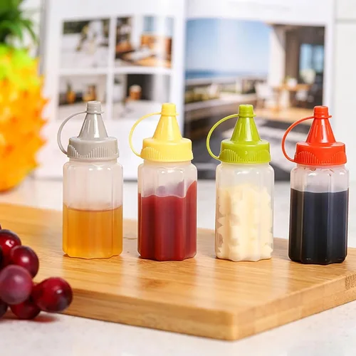 Vista 4 de 8 mini botellas exprimibles de condimentos de 1 onza botella de salsa de salsa de plástico botella de salsa de miel mostaza ensalada salsa Bento Box
